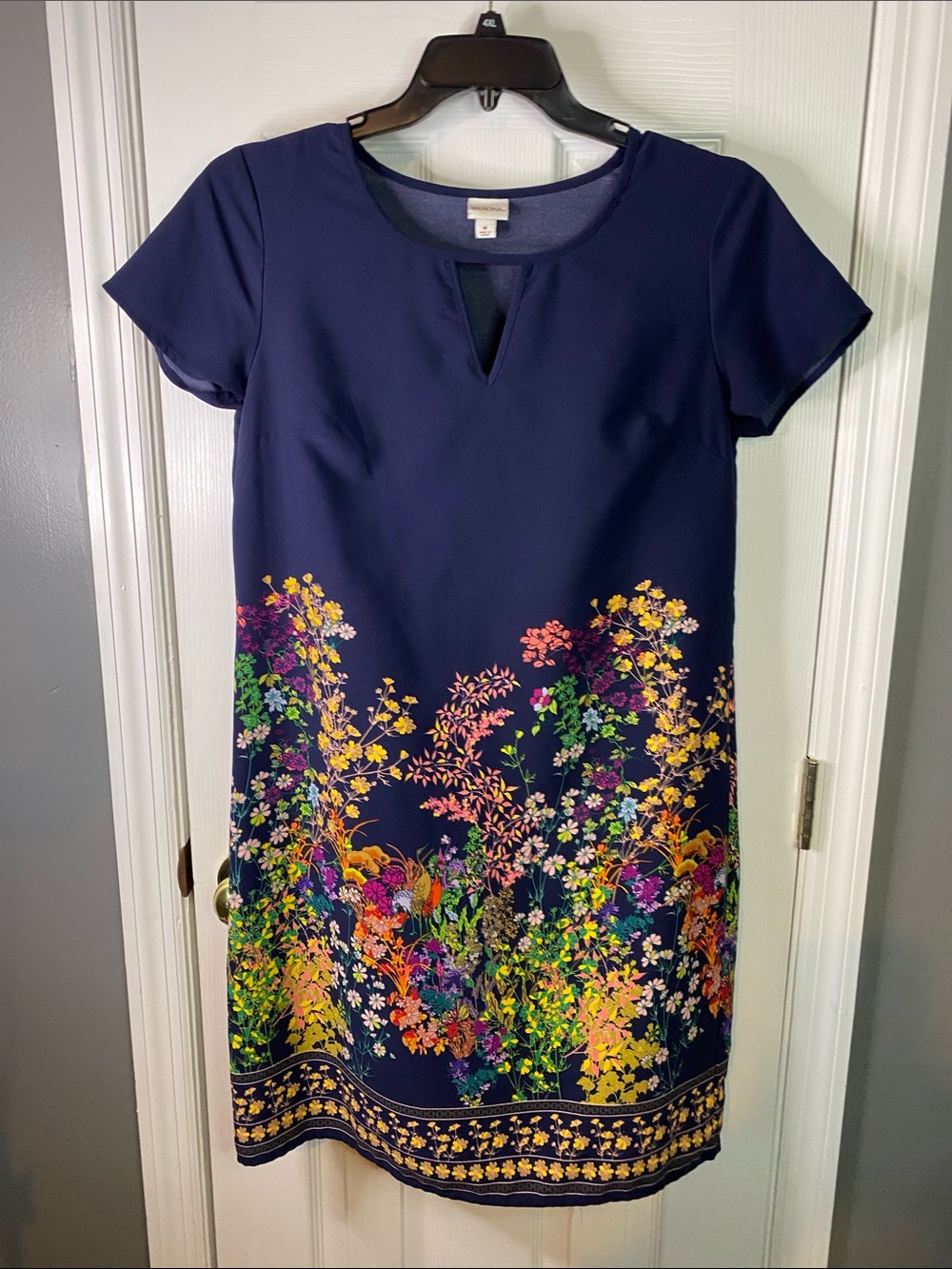 Merona Navy Floral Shift Dress with Keyhole Neckline Size 14.